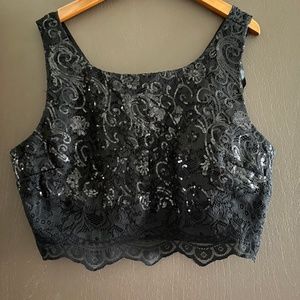 City Triangles Sequined Lace Crop Top Blouse